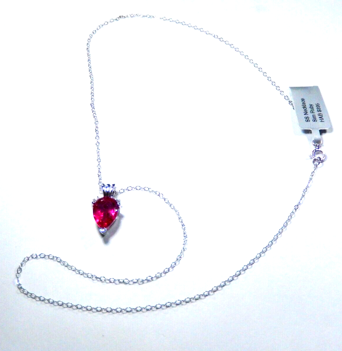 Sterling Silver 3.00 CT Pear Shaped Lab Red Ruby & CZ Pendant w/18" Ster. Chain