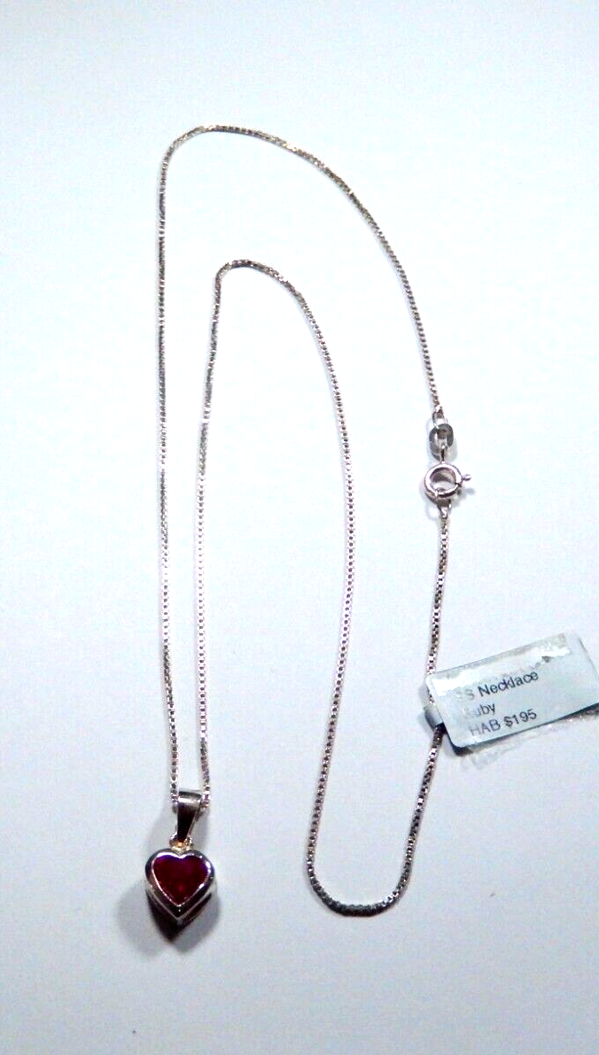 Sterling Silver 100 CT Solitaire Heart Ruby Bezel Set Pendant  w18 925 Chain
