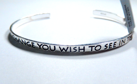 Sterling Silver 925 Inspirational "Be The Change....In The World Cuff Bracelet