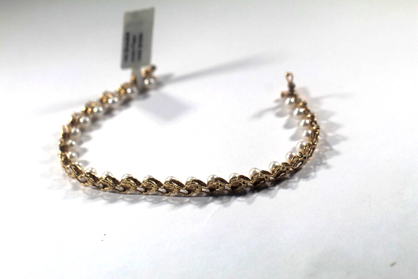 Stamped 14k Gold Link Bracelet with 25 - 4 mm Pearls 7" Length - 9.7 gms