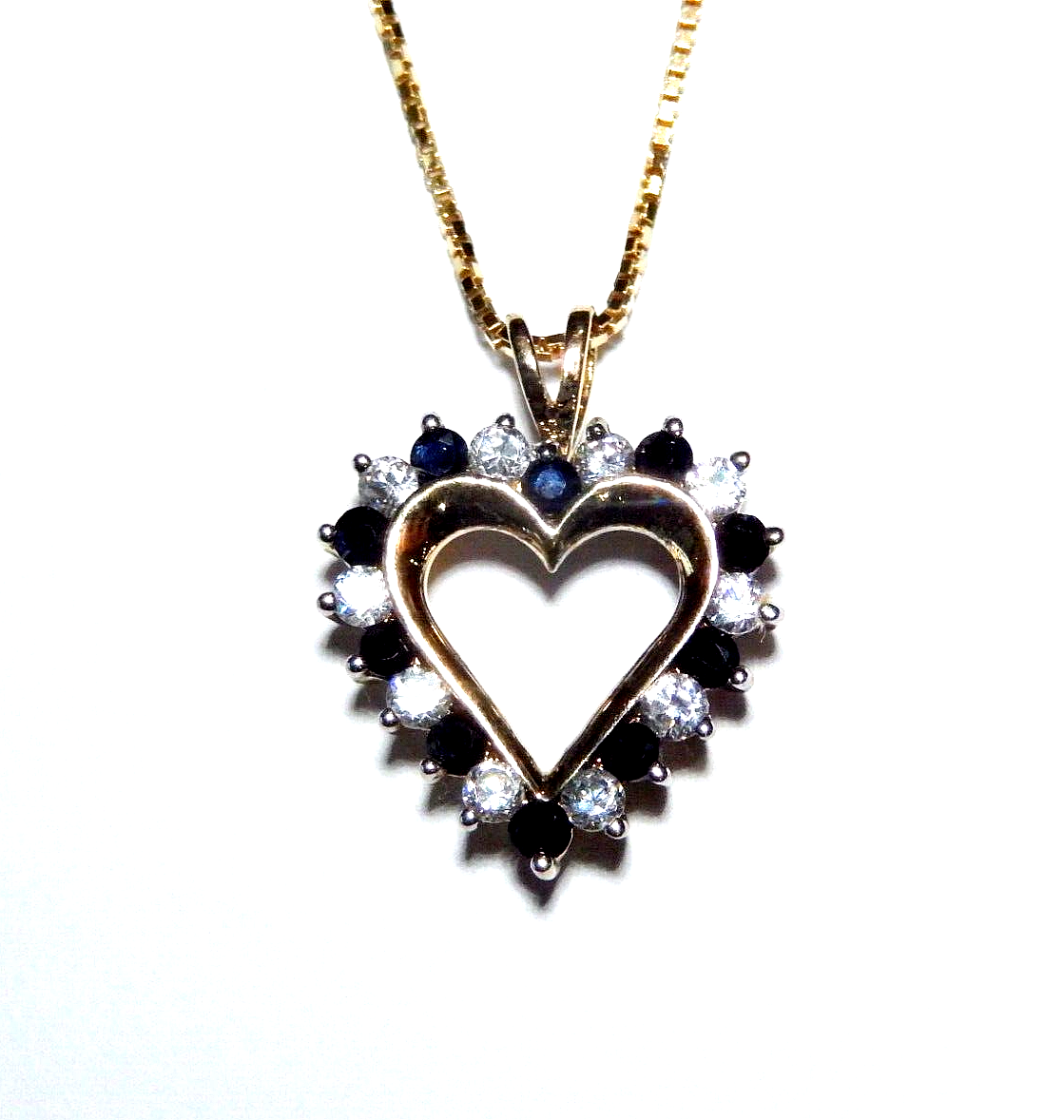 NEW Gold Vermeil 925 Sapphires  CZ Heart Pendant  w18 Vermeil Chain