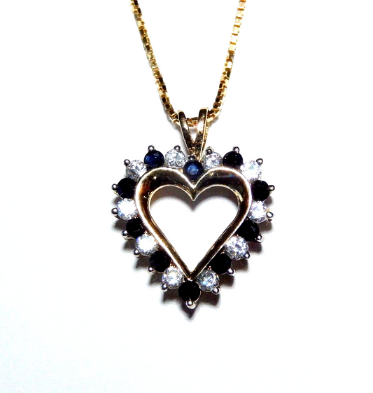 NEW Gold Vermeil 925 Sapphires  CZ Heart Pendant  w18 Vermeil Chain