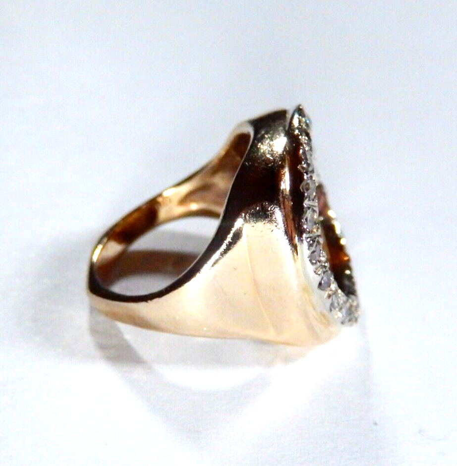 Stamped 14K Gold  Diamond Ring w 90 1945 Dos Pesos Mexican Gold Coin Size 4
