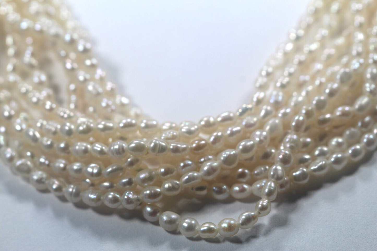 *VINTAGE* 18"  Ten 10 Strand Natural Real Baroque Rice Pearl Necklace