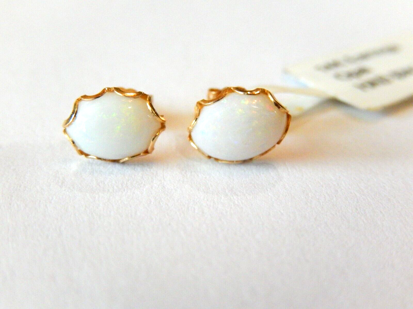 VINTAGE  14K Yellow Gold 75mm x 55mm Oval Opal Pierced Stud Earrings