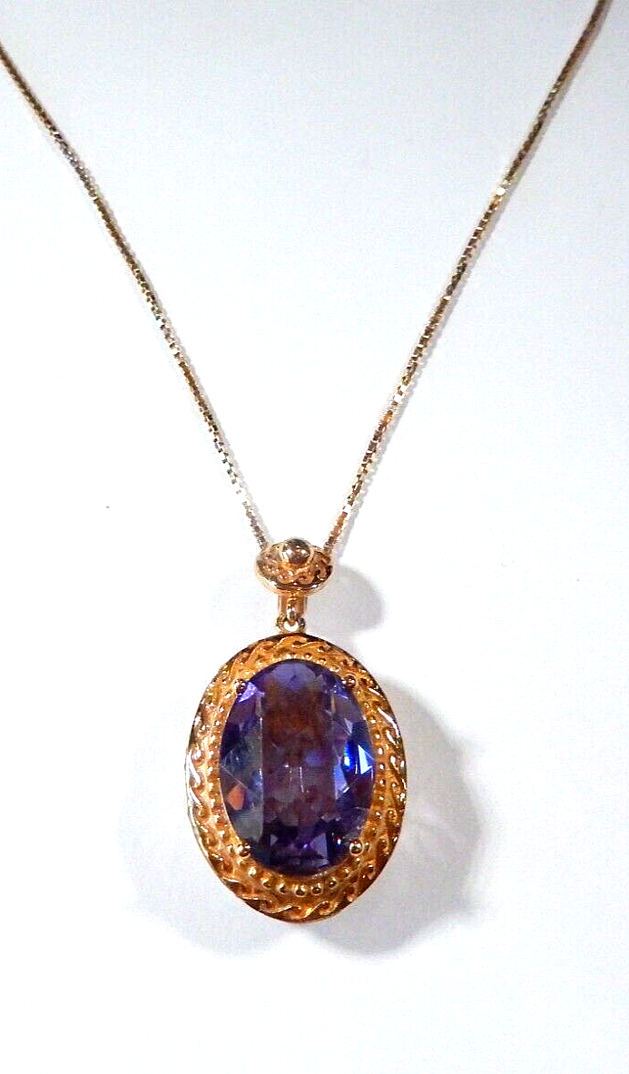 LARGE Gold Vermeil 100 CT Oval Amethyst Filigree Pendant with 18 Vermeil Chain