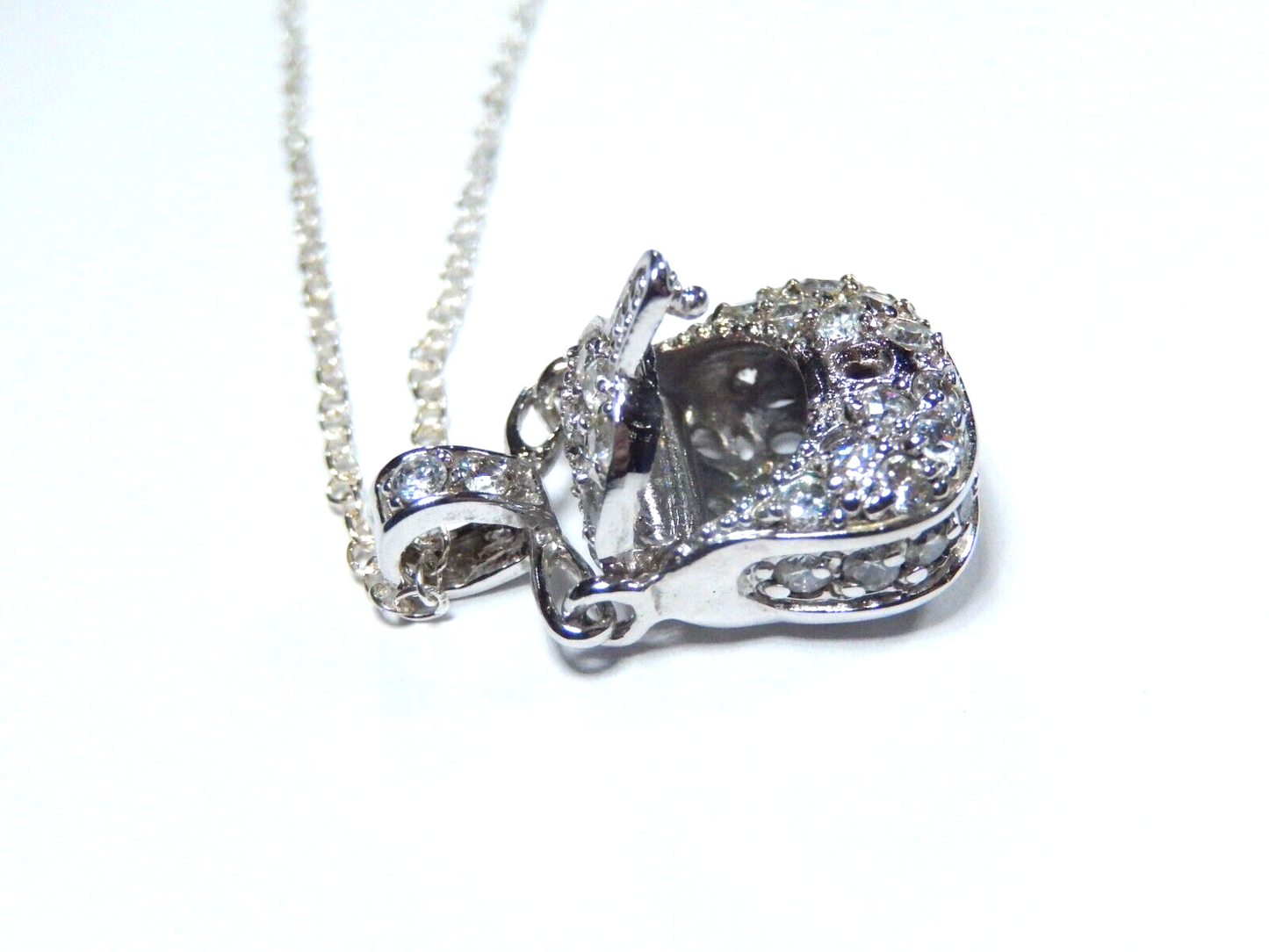 *VINTAGE* Sterling Silver & Cubic Zirconia Pave PURSE PENDANT NECKLACE 18"