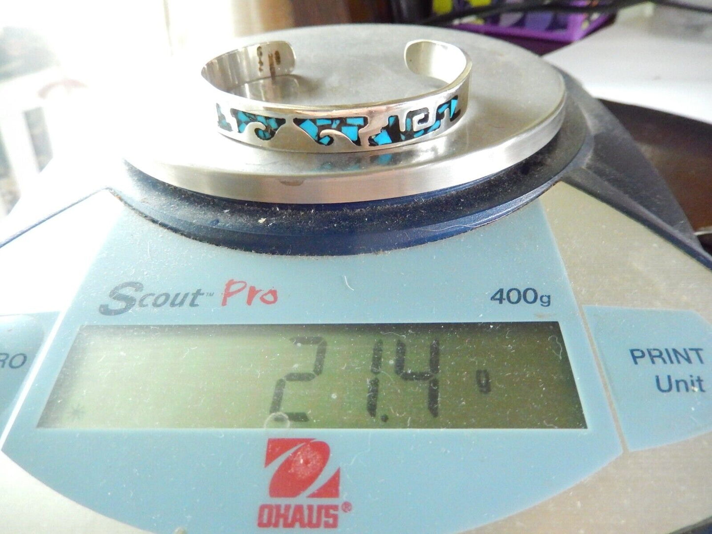 *VINTAGE* TAXCO Sterling Silver and Turquoise INLAY Cuff Bracelet 21.4 GMS