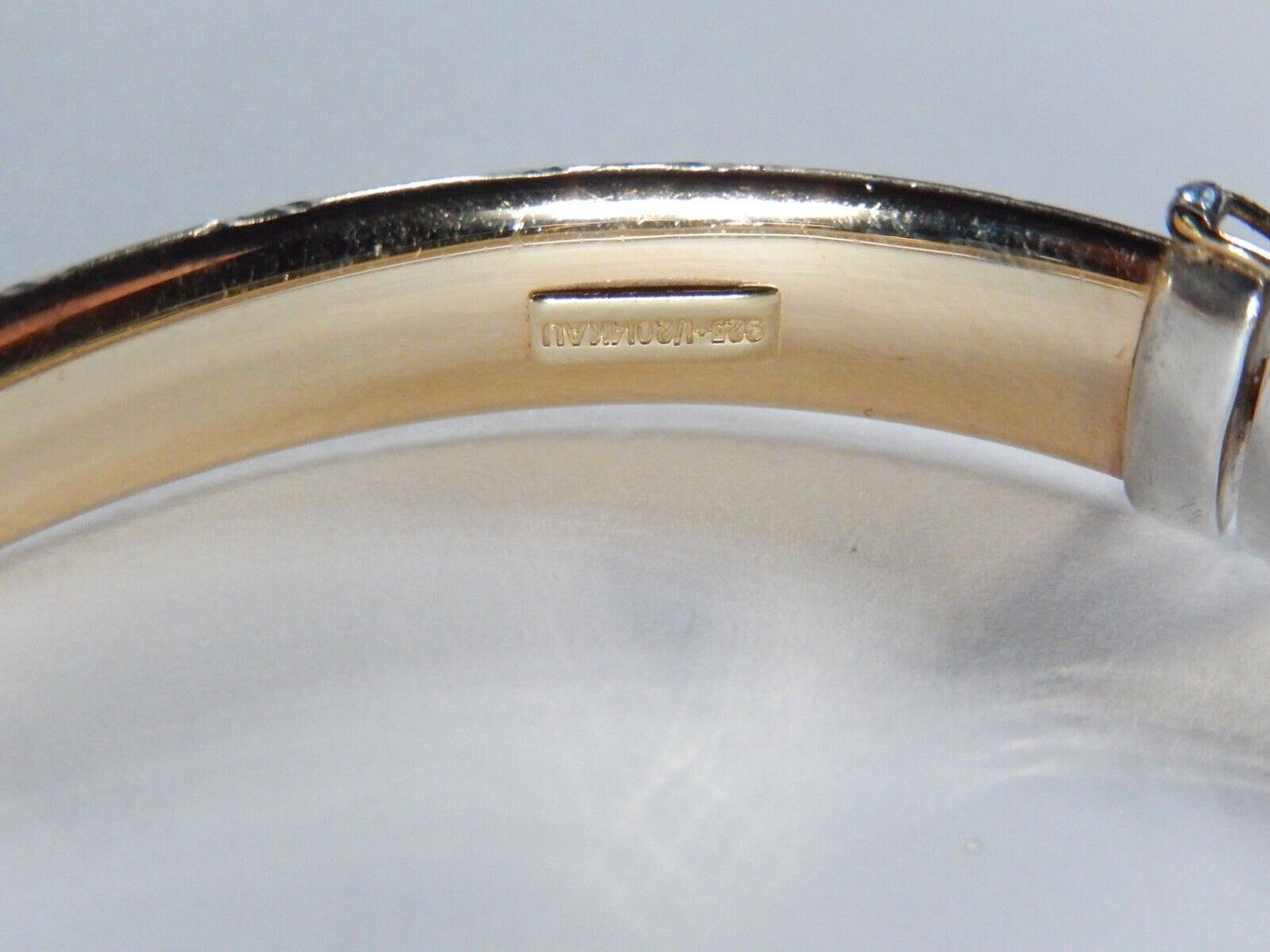 VTG Bangle Bracelet Sterling Silver 925 1/20 14K AU Hinged Gold Plated 12.2 g