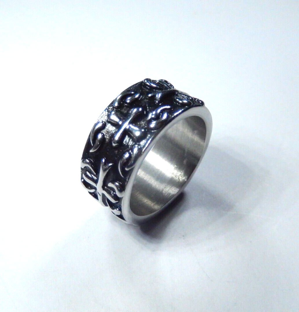 Stainless Steel 10.5 mm Cross Band Ring For Unisex Size 9.25