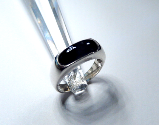 *VINTAGE*  925 Sterling Silver Black Onyx Dome Band Ring Size 6.75