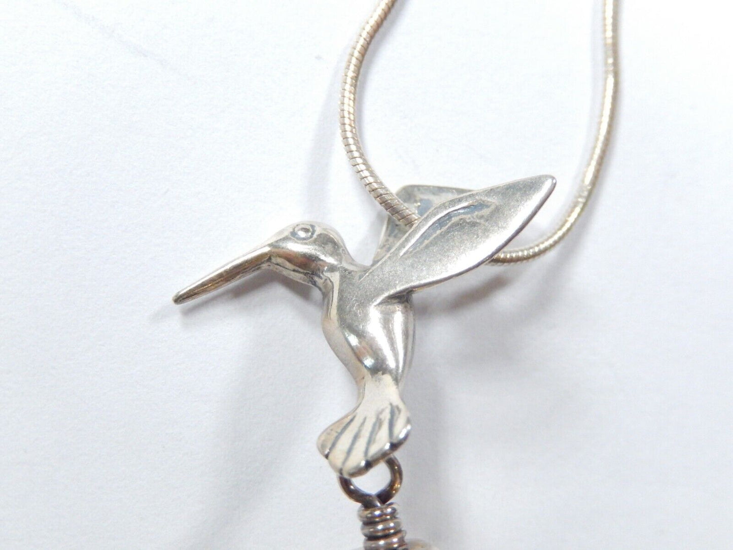 *VINTAGE*  Sterling Silver 3D Humming Bird w/ House and Moveable Bell w/24"chain