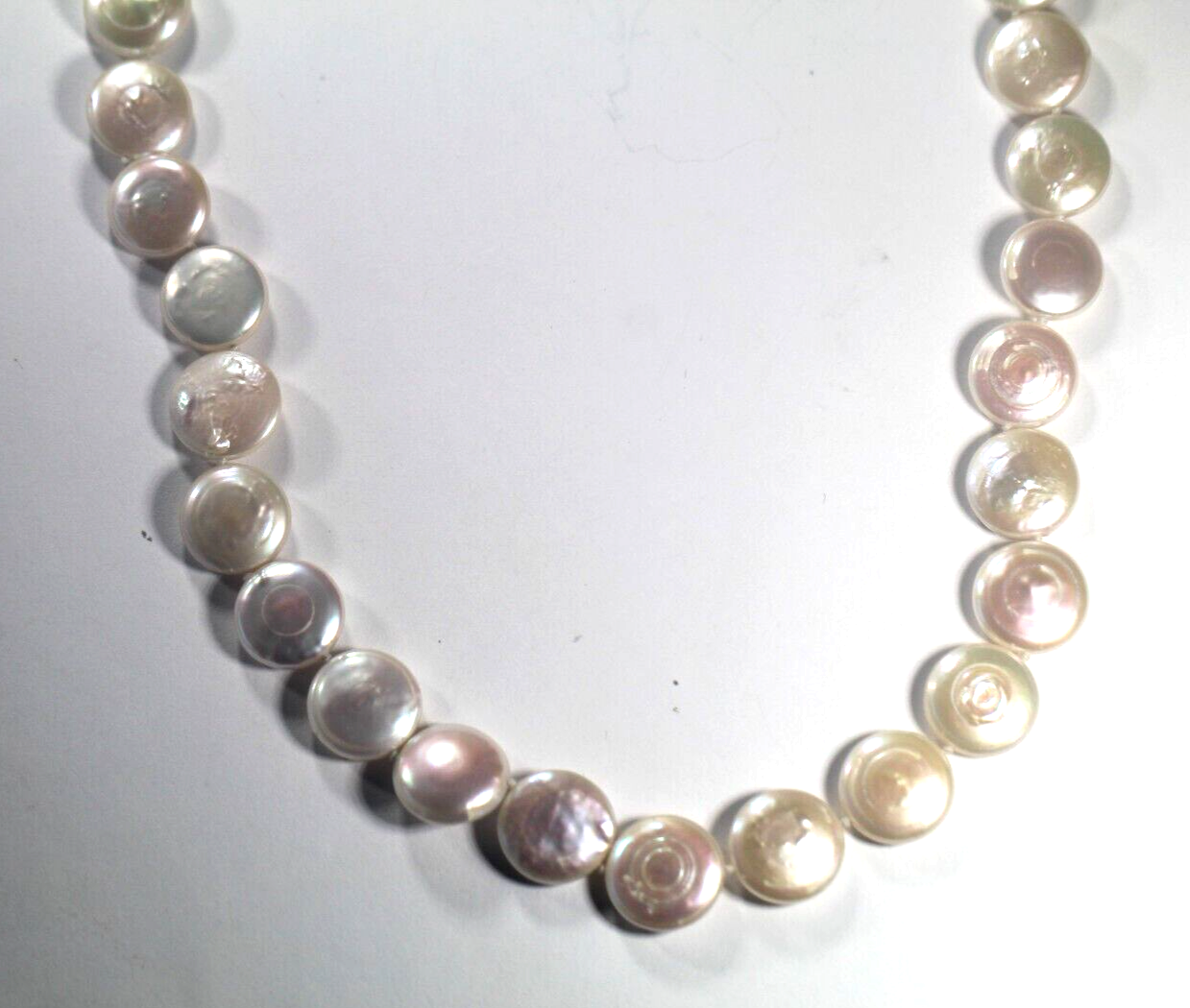 12 mm White Button Pearl Necklace Freshwater Pearls Large Silver Clasp 16"