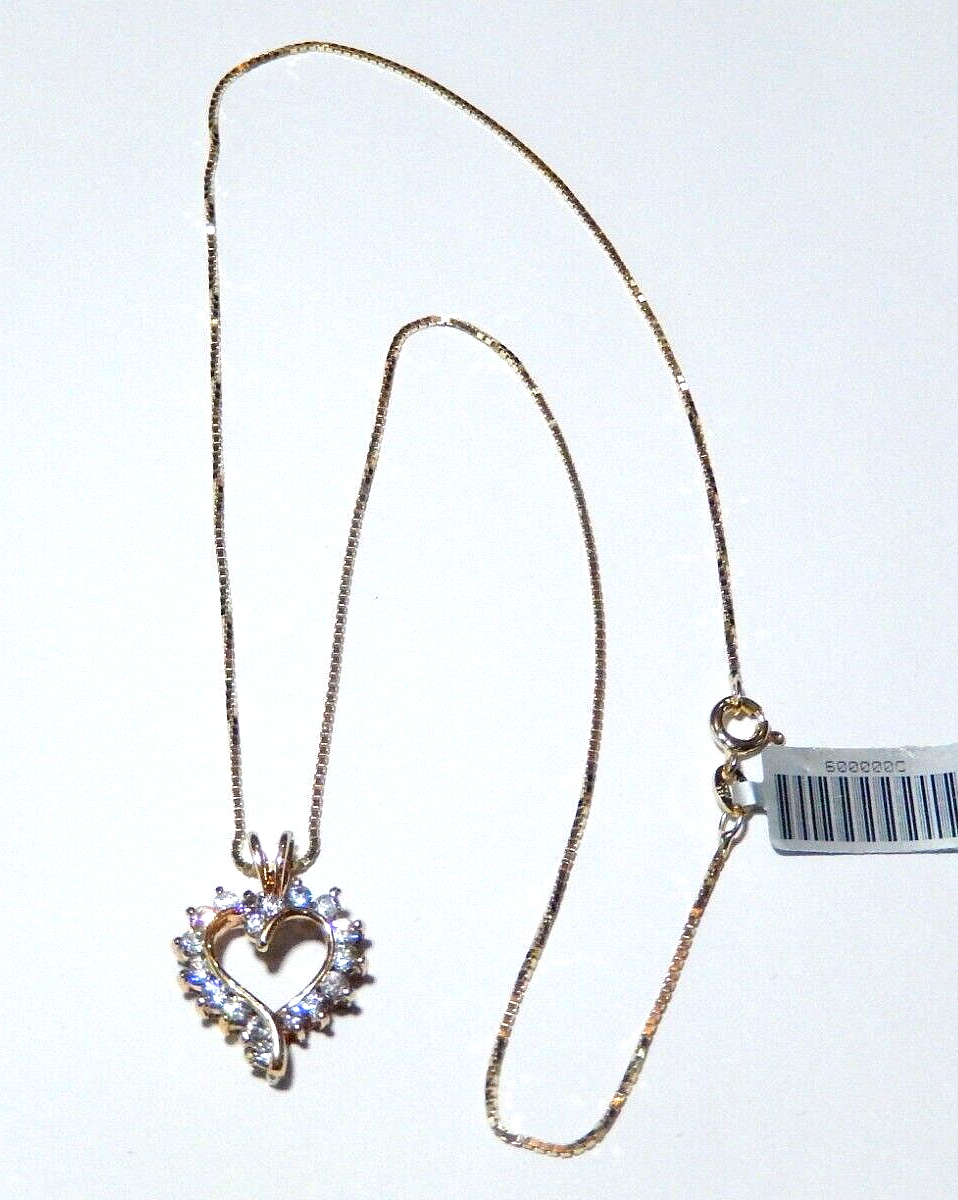 NWT 100CT Gold Vermeil Open Heart Cubic Zirconia Pendant w 18 Vermeil Chain