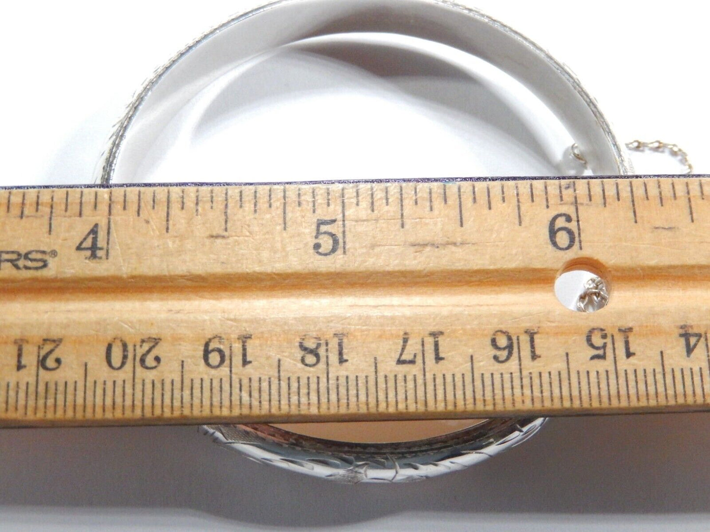 Sterling Silver 925 Etched Hinged Bangle Bracelet 7 Inch