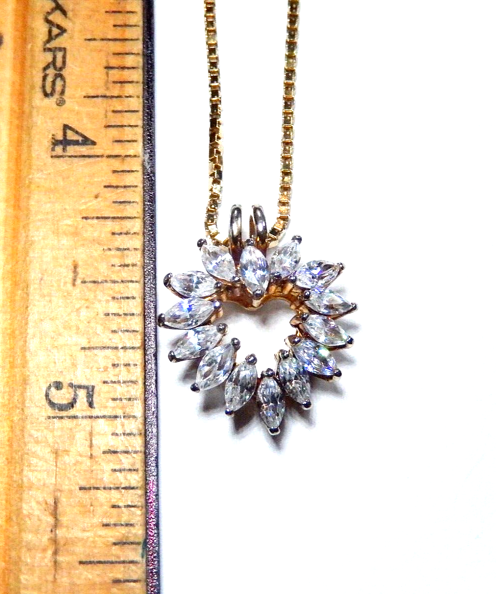 Gold Vermeil 925 150 CT Marquise Cut CZ Heart Pendant w18 Gold Vermeil Chain