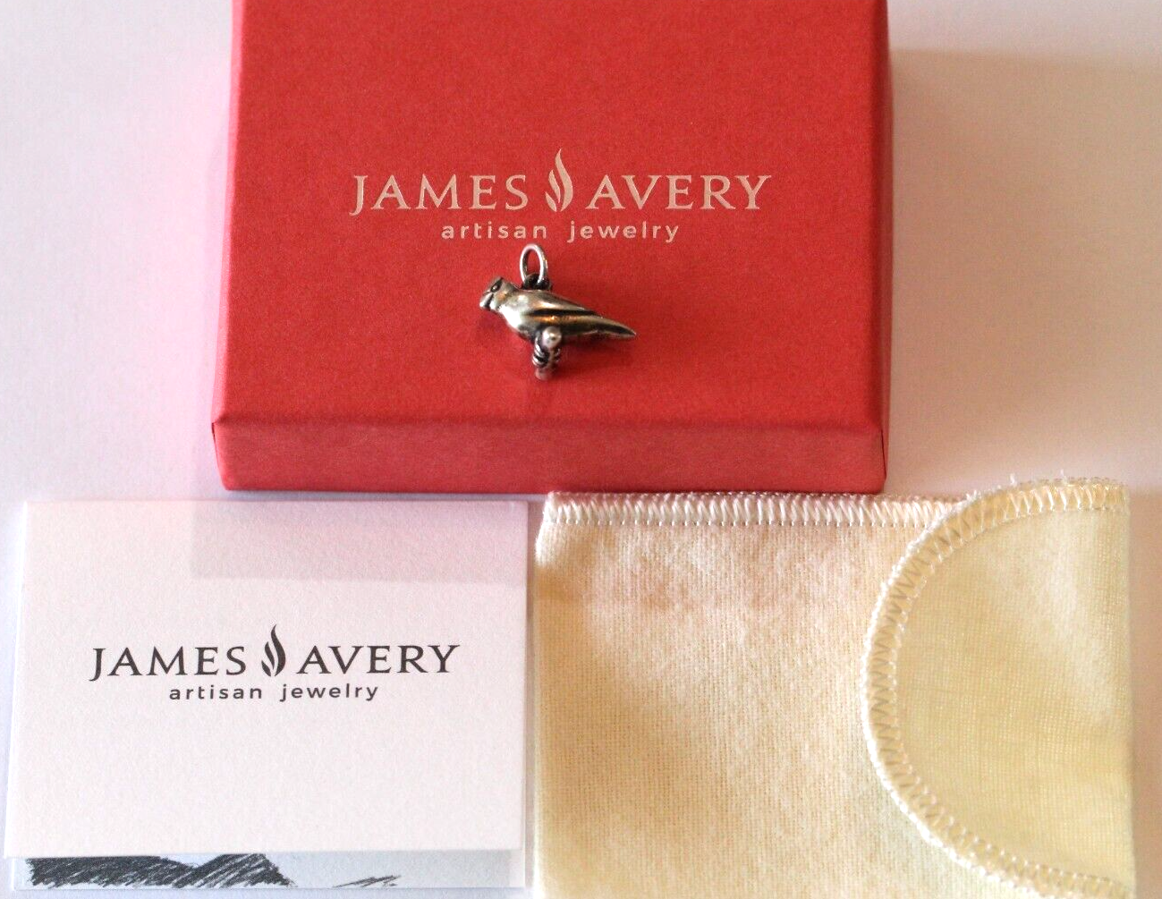 James Avery Sterling Silver Cardinal Bird on Branch Charm / Pendant w/Gift Box