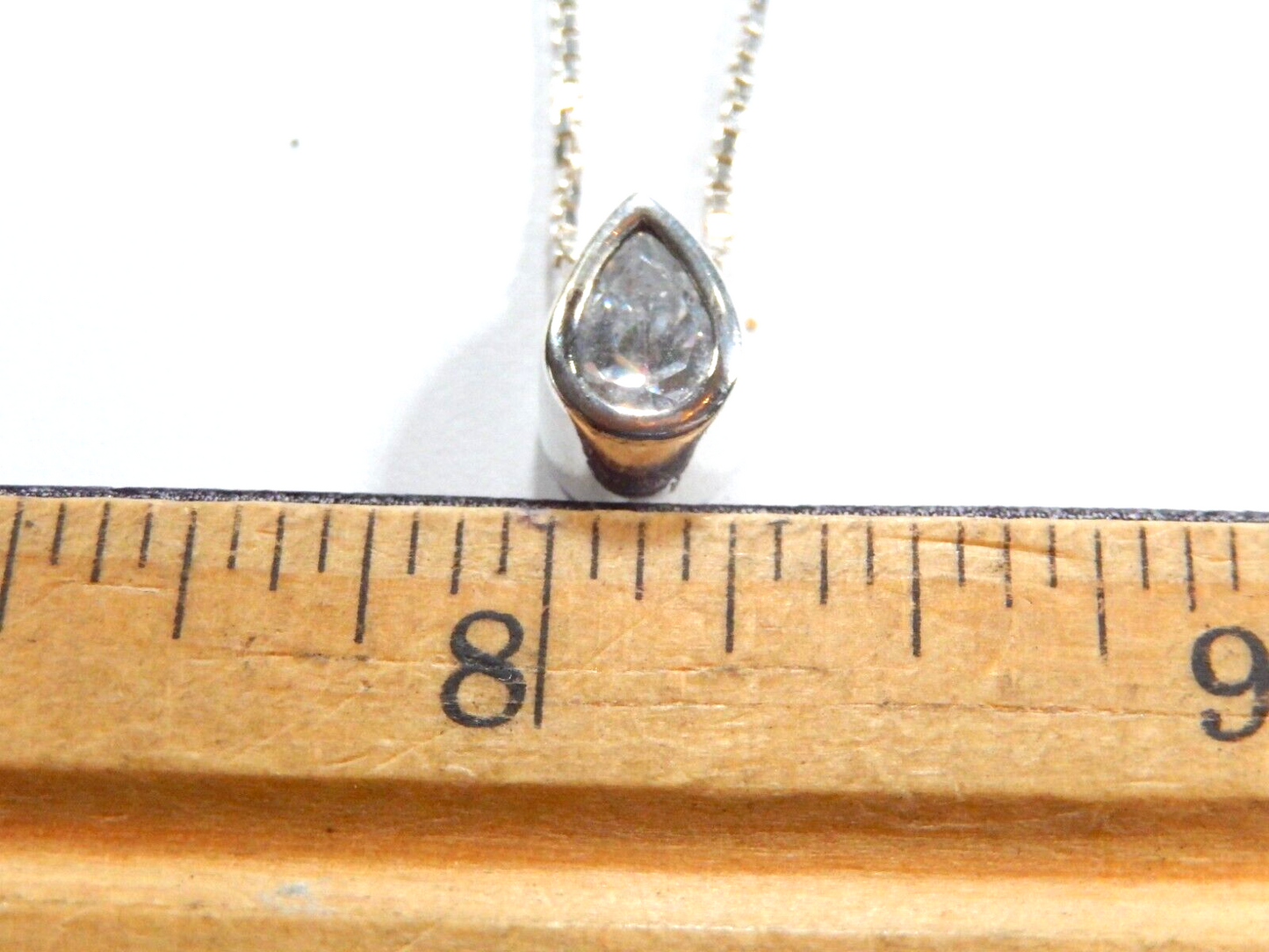 CUBIC ZIRCONIA BEZEL SET STERLING SILVER PEAR TEARDROP PENDANT w/20" Ster. Chain