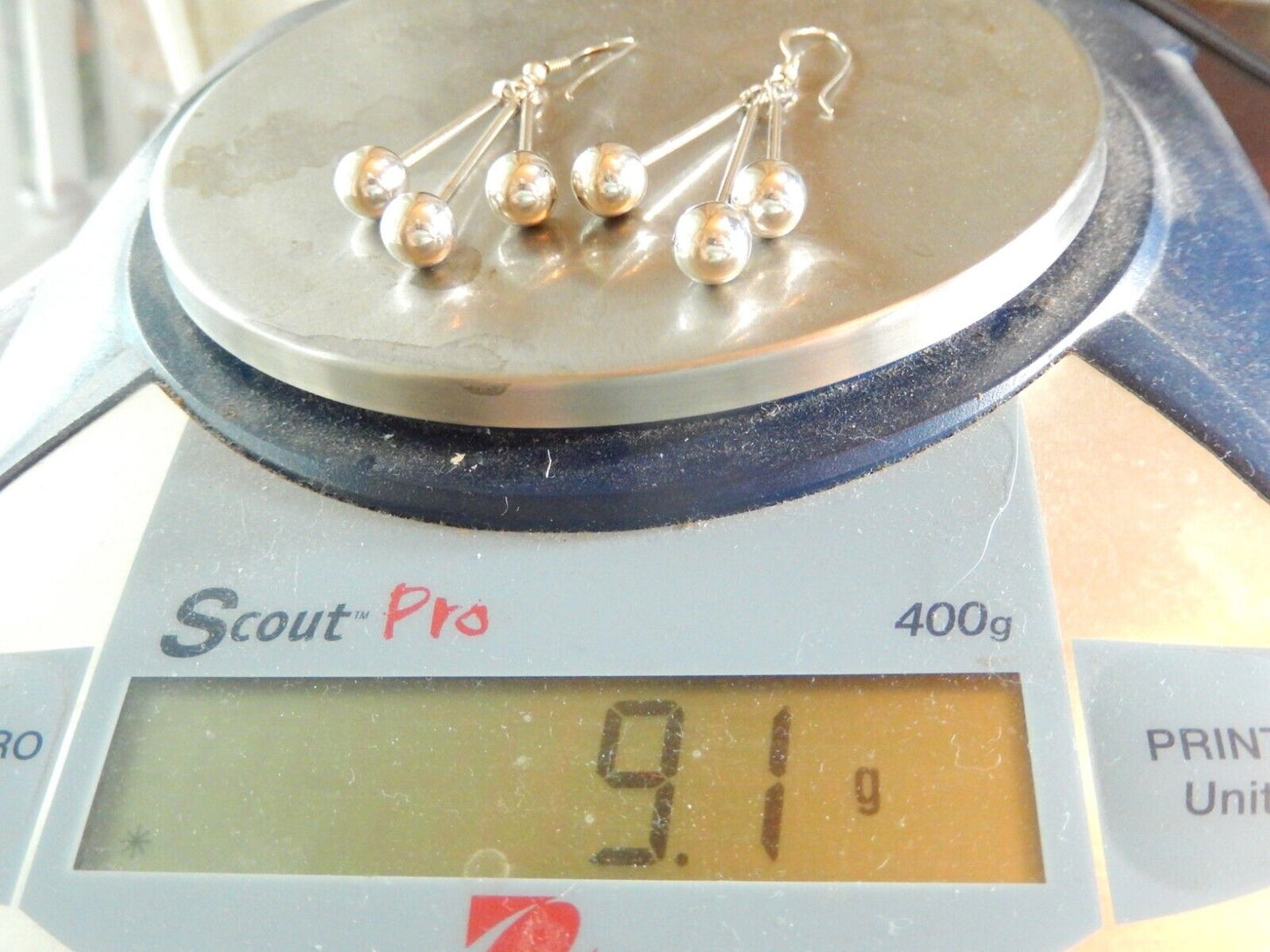 LARGE Handcrafted 925 Sterling Silver Ball Shephard Hook Drop Dangle Earrings
