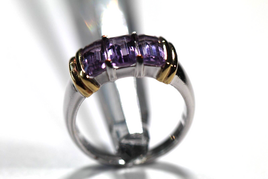 Two-Tone Sterling Silver & Gold Vermeil 6.0 CT Amethyst Ladies Ring Size 8.75