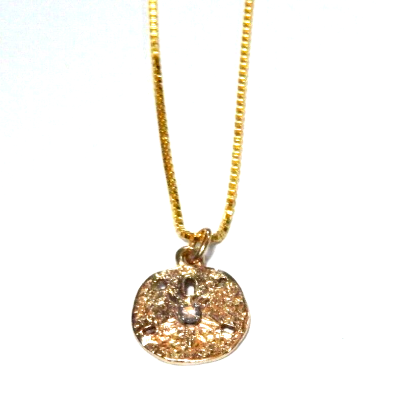 14K Yellow Gold Single Diamond 13mm Sand Dollar Pendant with 18 Chain