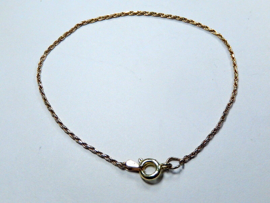 14K Yellow Gold 1.25MM Rope Chain Bracelet - Size 7"