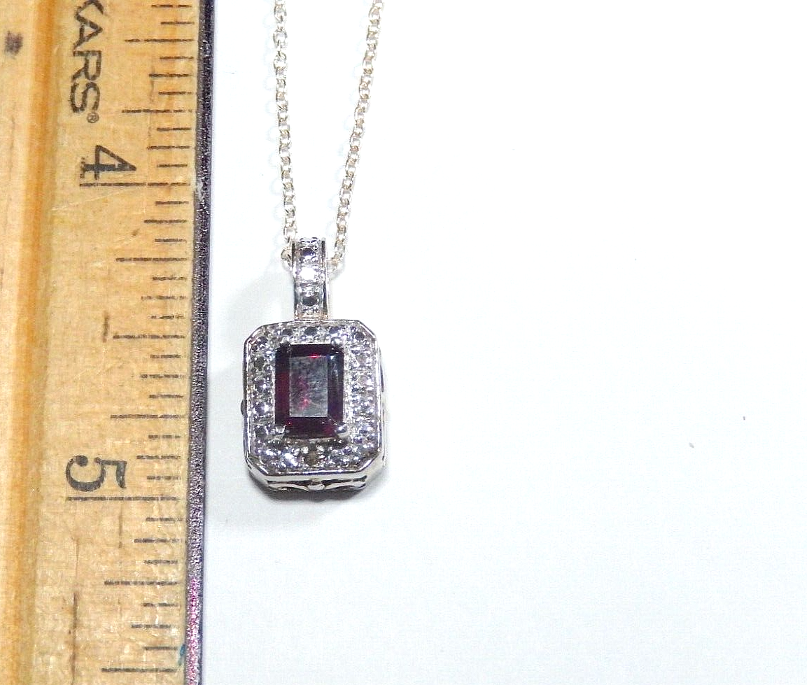 VINTAGE  Gold Vermeil Sterling Silver Amethyst  Diamond Pendant w18 Chain