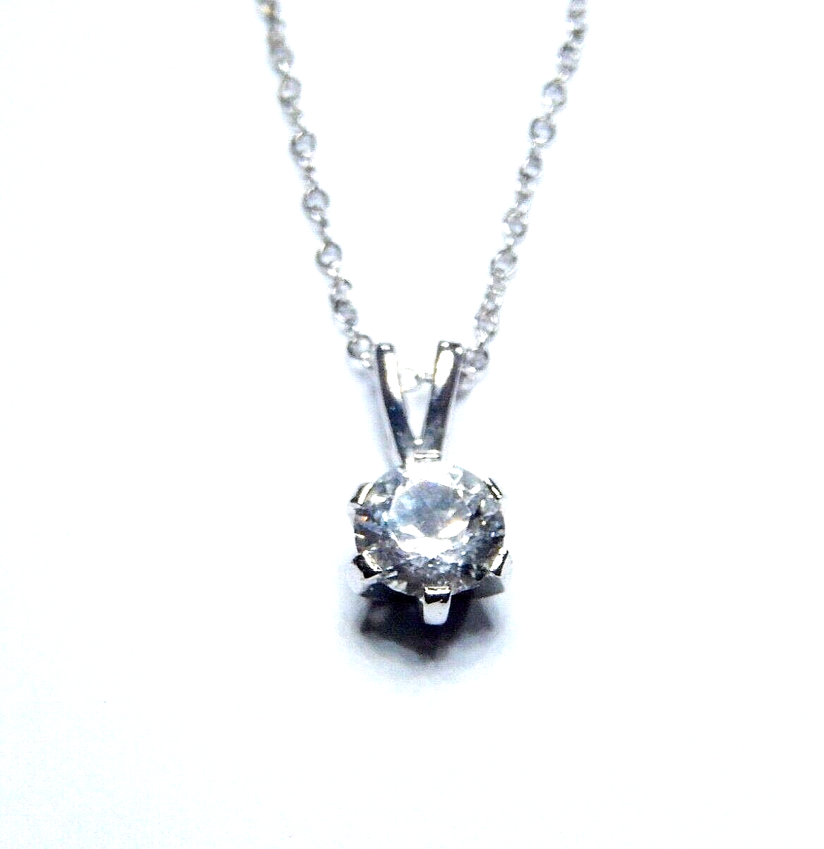 Sterling Silver 1.25CT  White CZ Solitaire Pendant w/ 16"-18" Adjustable Chain