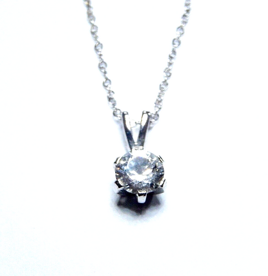 Sterling Silver 1.25CT  White CZ Solitaire Pendant w/ 16"-18" Adjustable Chain