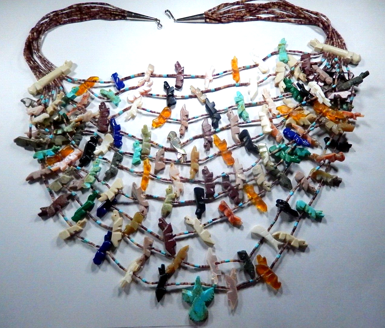Vintage Native American Indian Zuni Fetish 10 Strand Necklace with COA