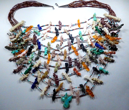 Vintage Native American Indian Zuni Fetish 10 Strand Necklace with COA