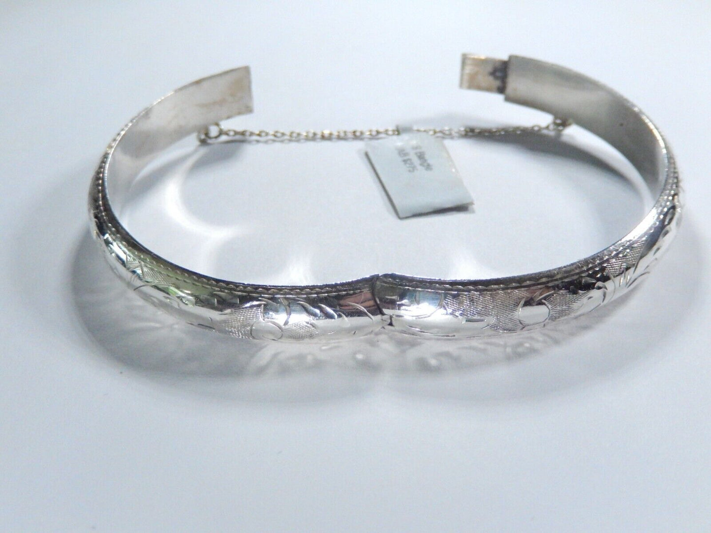Sterling Silver 925 Etched Hinged Bangle Bracelet 7 Inch