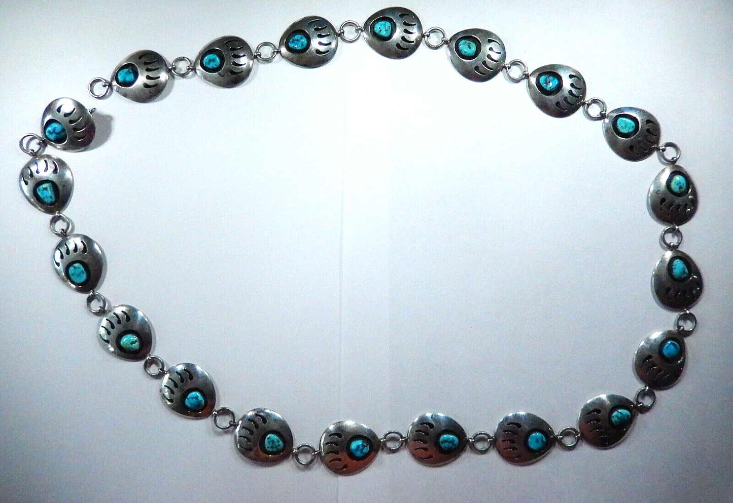 Vintage Navajo 36” Concho Belt / Necklace Sterling Silver Bear Claw Turquoise