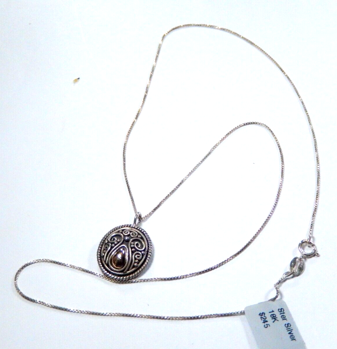 BALI  Sterling Silver With 18K Yellow Gold Trim Pendant w/18" Ster. Box Chain