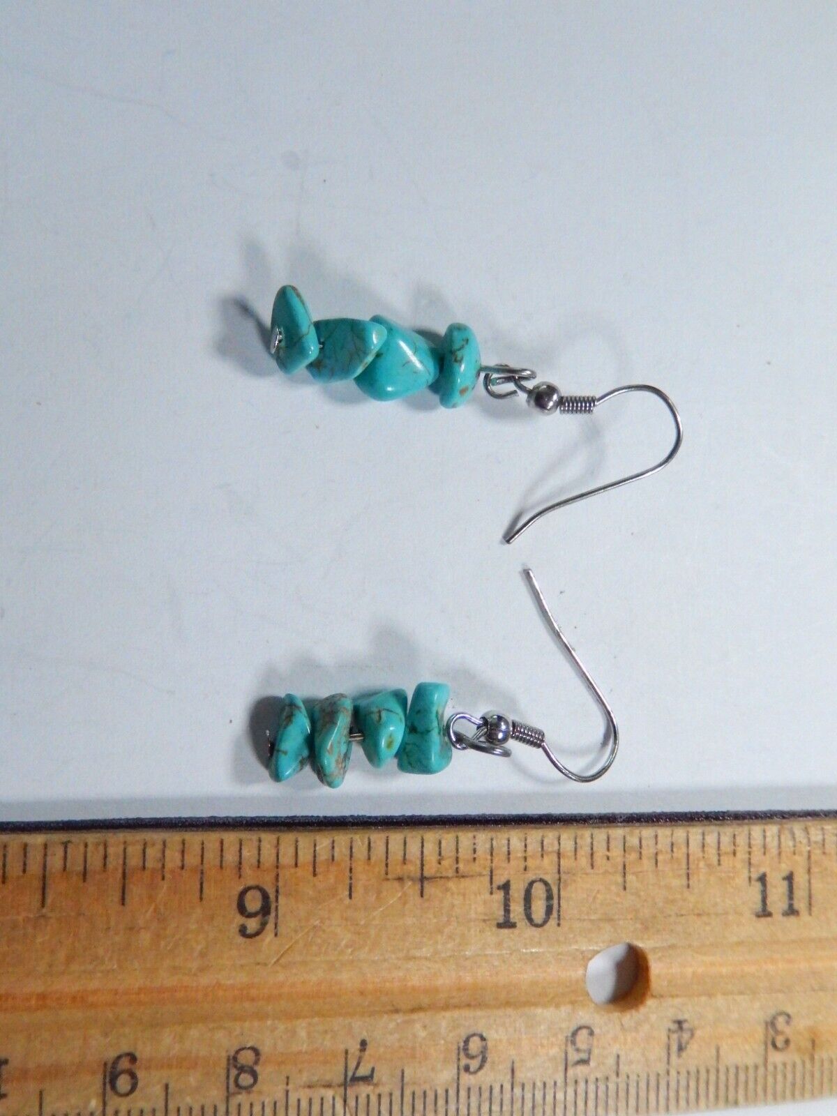 *VINTAGE*  Sterling Silver Turquoise Dangle Handmade Hook Earrings 1-1/2" Tall