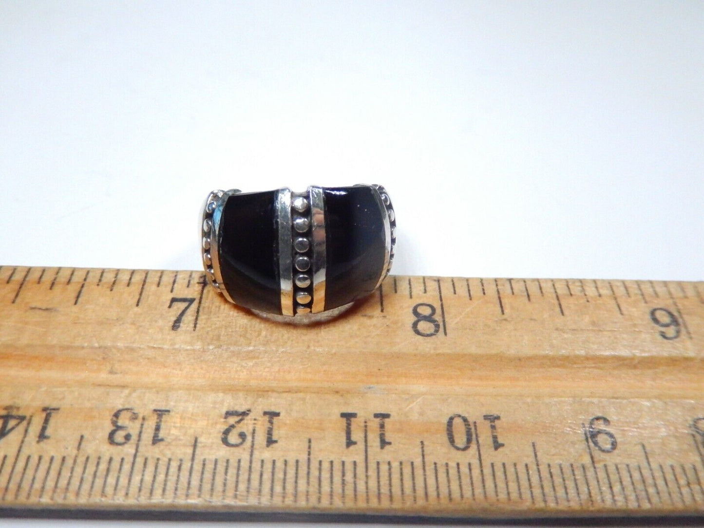 Vintage Sterling Silver Black Onyx Inlay Dome Ring Size 6.5