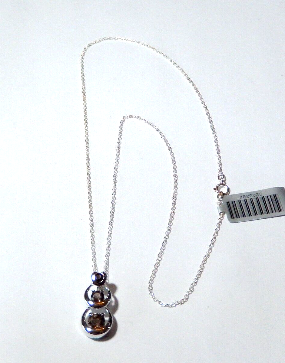 Brown Smoky Quartz 3Stone Past Present Future Sterling Silver Pendant w18chan