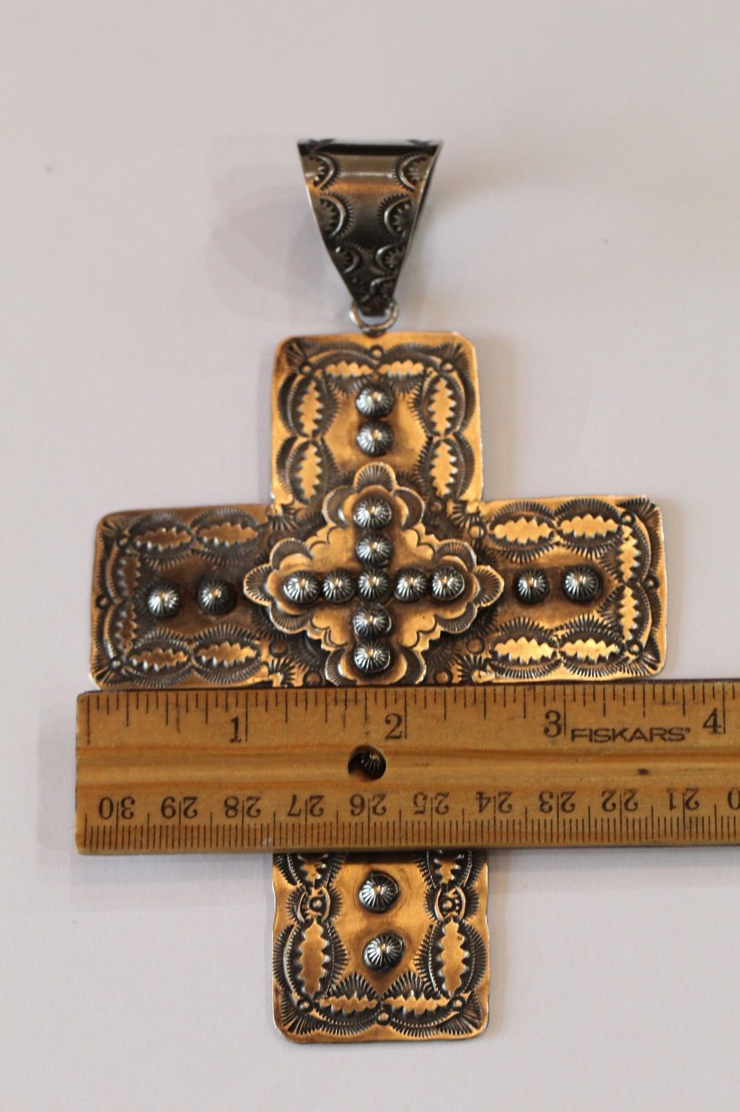 Rocki Gorman & Vincent James Platero Sterling Silver Cross 6" Pendant 68.8 grams