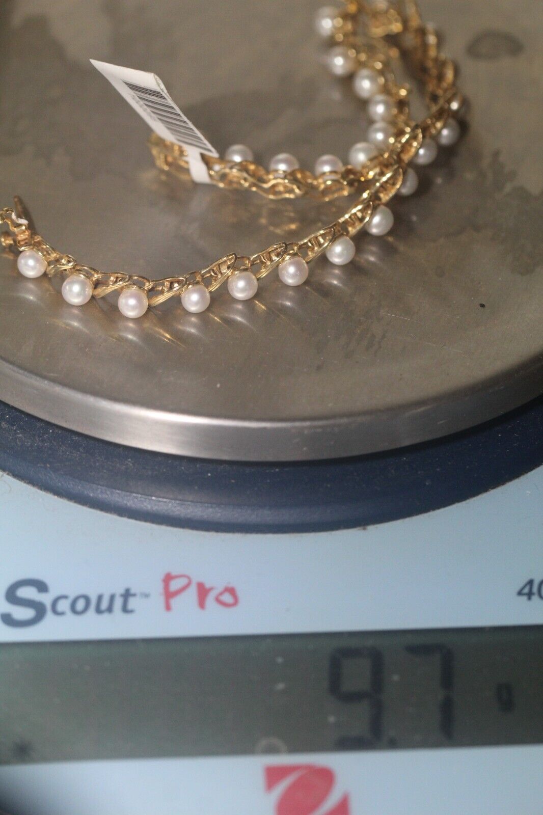 Stamped 14k Gold Link Bracelet with 25 - 4 mm Pearls 7" Length - 9.7 gms