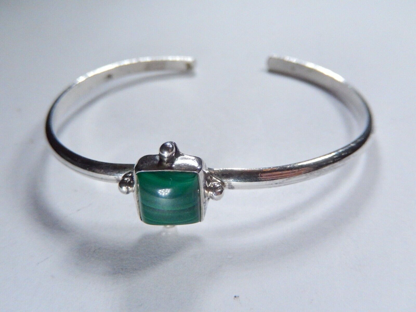 Sterling Silver Cuff Malachite Small Cuff "LW" Artist Navajo Native American