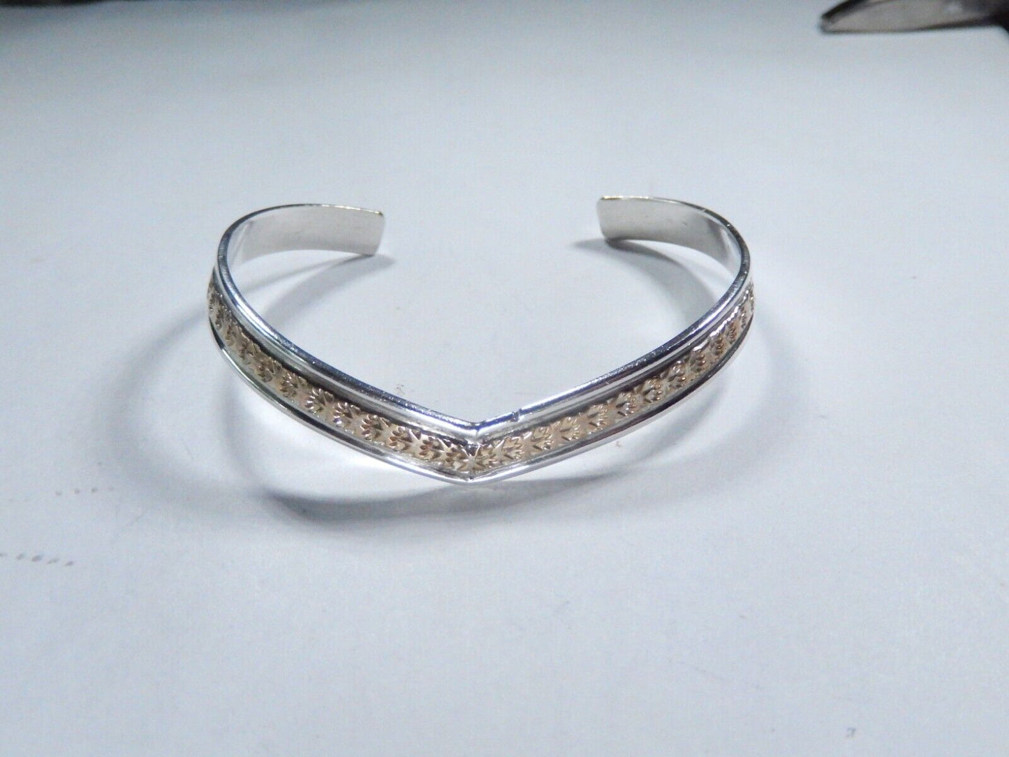 *VINTAGE*  Sterling Silver and 12k GF Cuff "V" Style Bracelet  7"