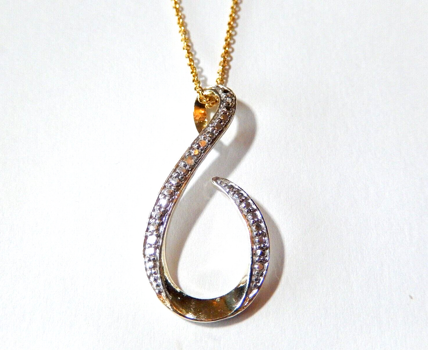 Gold Vermeil 925 Diamond Tear Drop Floating Pendant w18 Gold Vermeil Chain