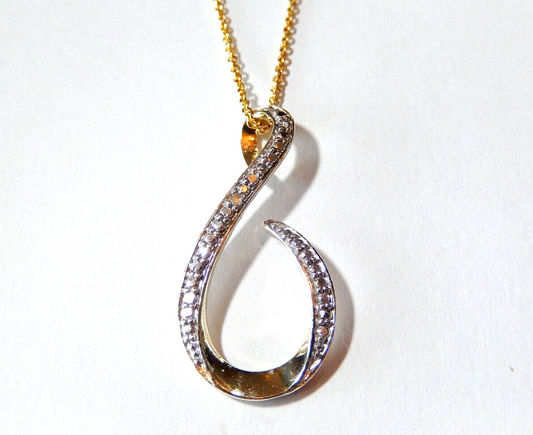 Gold Vermeil 925 Diamond Tear Drop Floating Pendant w18 Gold Vermeil Chain