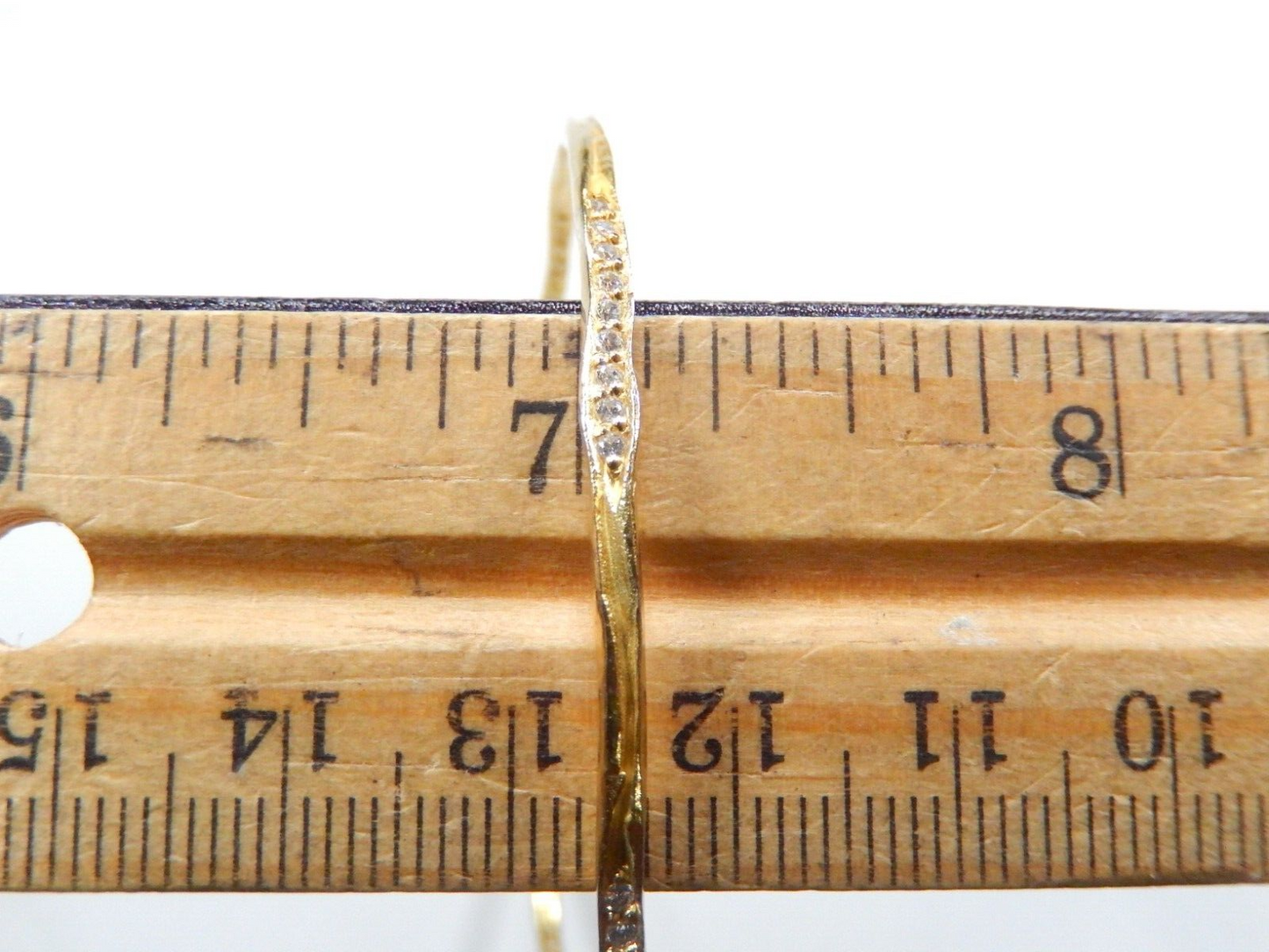 VINTAGE - 2.5mm Wide Gold Vermeil Cubic Zirconia Sterling Bangle Bracelet 7"