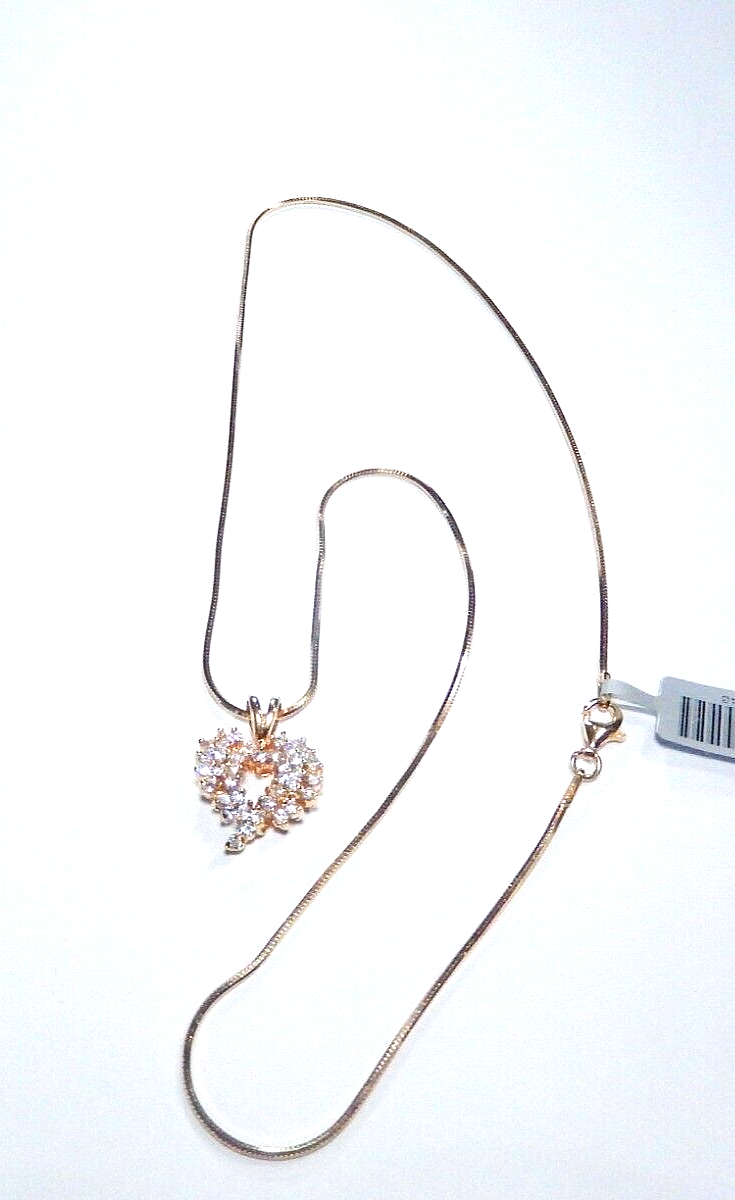 Gold Vermeil 100 CT CZ Heart Pendant with 18 Gold Smooth Vermeil Chain
