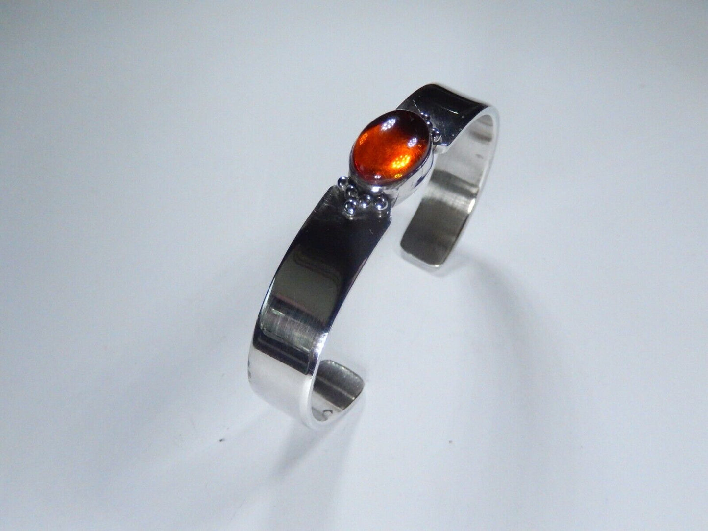 NAVAJO G. YAZZIE AMBER STERLING SILVER THICK CUFF BRACELET 11mm WIDE 33.8 grams