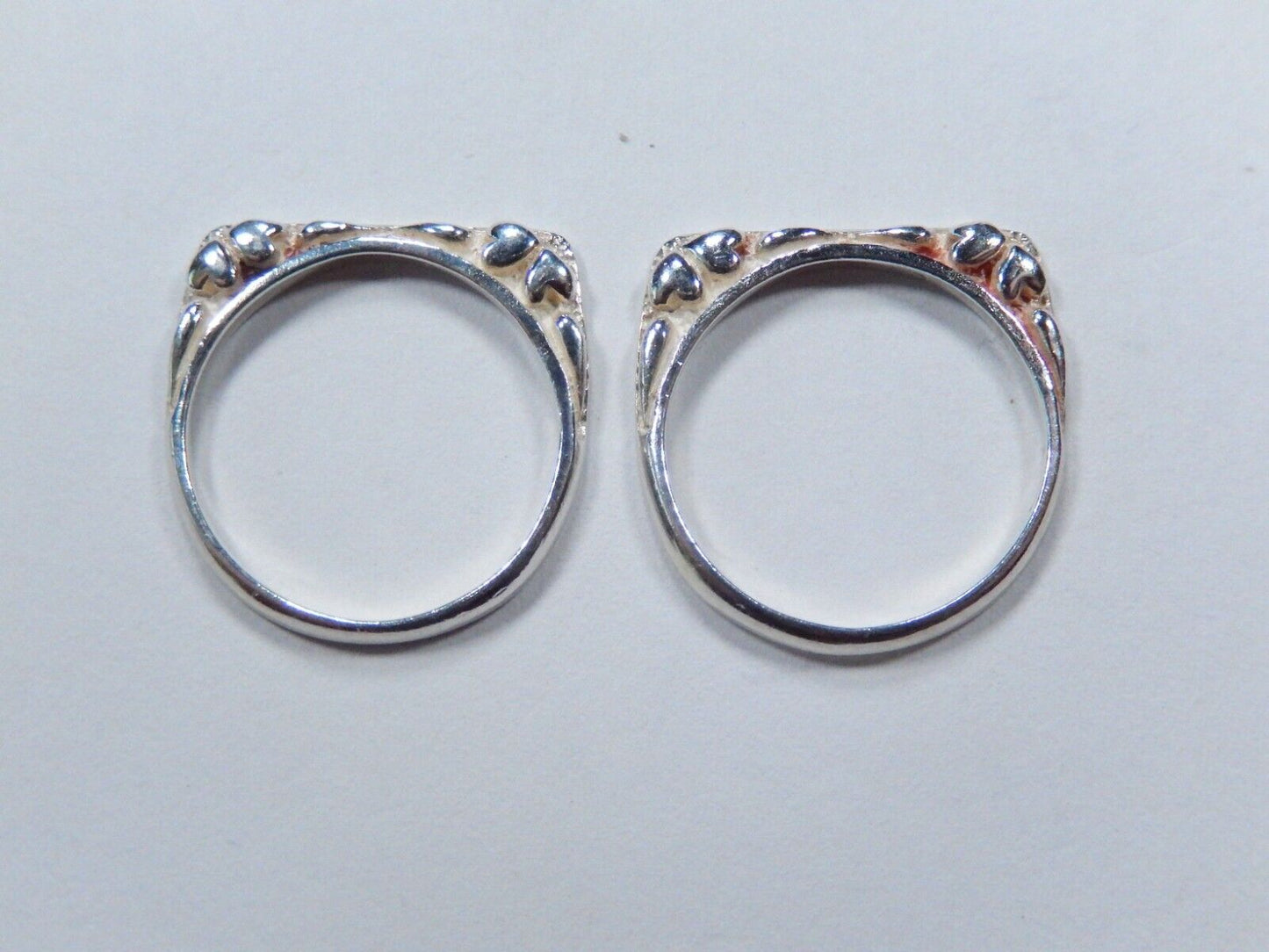 *VINTAGE*  Two Sterling Silver Heart Design Ring Bands / Ring Guards - Size 7