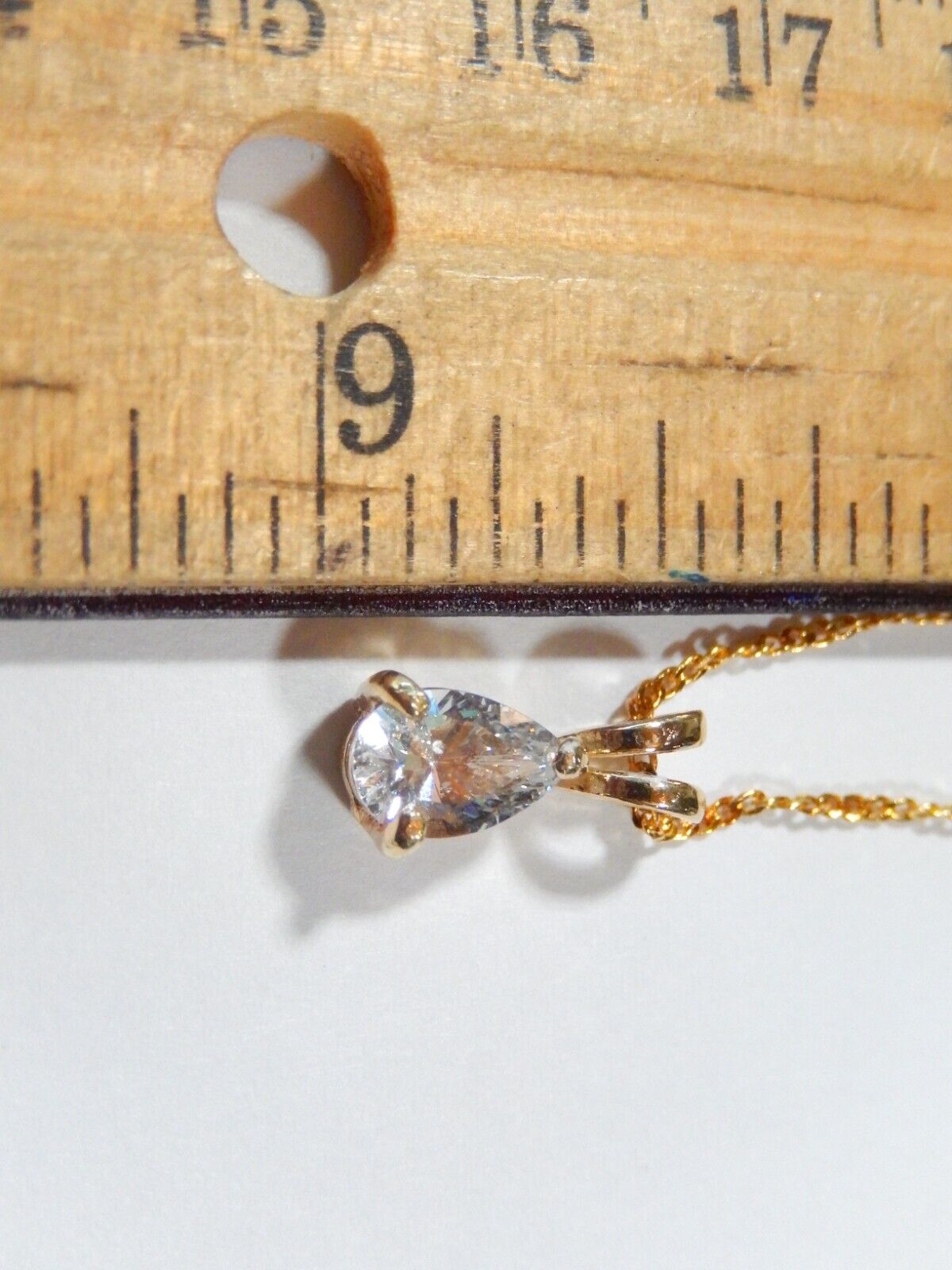Gold Vermeil 75CT Pear Shape Solitaire Cubic Zirconia Pendant with 18 chain