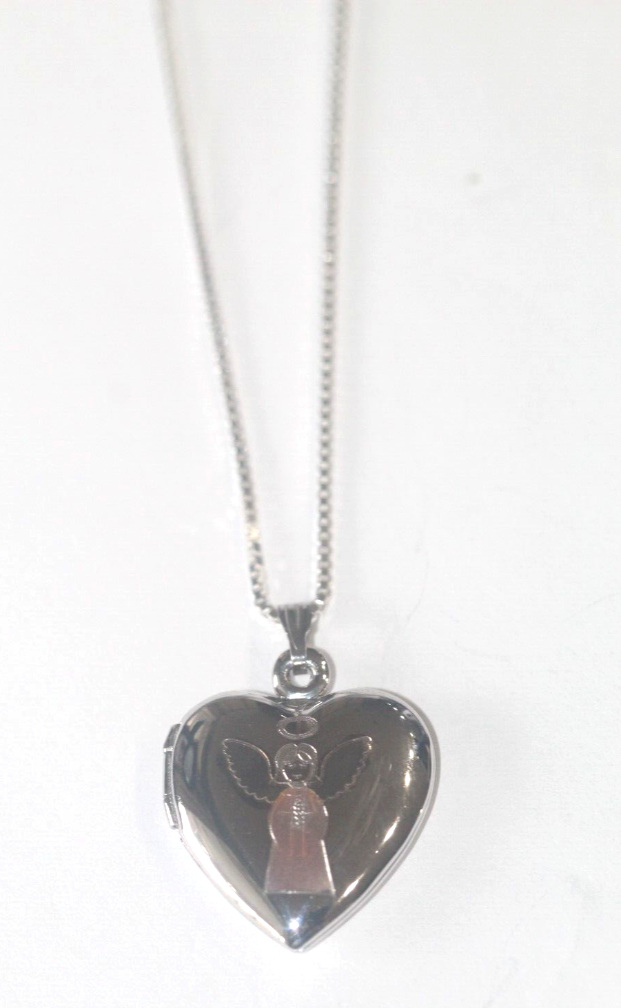 Sterling Silver Praying Angel Heart Locket Pendant w/18" Chain