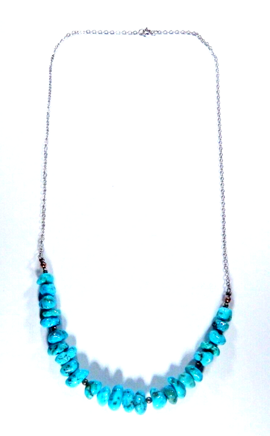 TURQUOISE & Sterling Beads NECKLACE Sterling Silver 925 Chain 20" Length